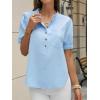 imageCicy Bell Womens Puff Short Sleeve Blouses Summer Casual Half Button Down Collared Shirts Cotton Loose Fit Work TopsSky Blue