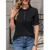 imageCicy Bell Womens Puff Short Sleeve Sweater Tops Ruffle Henley Neck Spring Summer Pullover Dressy Casual Knit ShirtsBlack