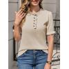 imageCicy Bell Womens Puff Short Sleeve Sweater Tops Ruffle Henley Neck Spring Summer Pullover Dressy Casual Knit ShirtsKhaki