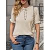 imageCicy Bell Womens Puff Short Sleeve Sweater Tops Ruffle Henley Neck Spring Summer Pullover Dressy Casual Knit ShirtsKhaki
