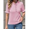 imageCicy Bell Womens Puff Short Sleeve Sweater Tops Ruffle Henley Neck Spring Summer Pullover Dressy Casual Knit ShirtsPink