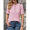 imageCicy Bell Womens Puff Short Sleeve Sweater Tops Ruffle Henley Neck Spring Summer Pullover Dressy Casual Knit ShirtsPink