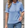 imageCicy Bell Womens Puff Short Sleeve Sweater Tops Ruffle Henley Neck Spring Summer Pullover Dressy Casual Knit ShirtsSky Blue