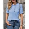 imageCicy Bell Womens Puff Short Sleeve Sweater Tops Ruffle Henley Neck Spring Summer Pullover Dressy Casual Knit ShirtsSky Blue