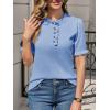imageCicy Bell Womens Puff Short Sleeve Sweater Tops Ruffle Henley Neck Spring Summer Pullover Dressy Casual Knit ShirtsSky Blue