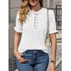 imageCicy Bell Womens Puff Short Sleeve Sweater Tops Ruffle Henley Neck Spring Summer Pullover Dressy Casual Knit ShirtsWhite