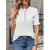 imageCicy Bell Womens Puff Short Sleeve Sweater Tops Ruffle Henley Neck Spring Summer Pullover Dressy Casual Knit ShirtsWhite