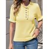 imageCicy Bell Womens Puff Short Sleeve Sweater Tops Ruffle Henley Neck Spring Summer Pullover Dressy Casual Knit ShirtsYellow