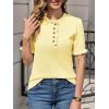 imageCicy Bell Womens Puff Short Sleeve Sweater Tops Ruffle Henley Neck Spring Summer Pullover Dressy Casual Knit ShirtsYellow