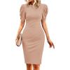 imageCicy Bell Womens Puff Sleeve Bodycon Work Dresses Crew Neck Business Casual Office Pencil DressKhaki