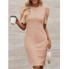 imageCicy Bell Womens Puff Sleeve Bodycon Work Dresses Crew Neck Business Casual Office Pencil DressKhaki