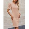 imageCicy Bell Womens Puff Sleeve Bodycon Work Dresses Crew Neck Business Casual Office Pencil DressKhaki