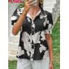 imageCicy Bell Womens Puff Sleeve Button Down Shirts Floral Print Summer Casual Tops Boho Loose Fit Collared BlouseBlack