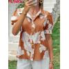 imageCicy Bell Womens Puff Sleeve Button Down Shirts Floral Print Summer Casual Tops Boho Loose Fit Collared BlouseBrown