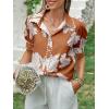 imageCicy Bell Womens Puff Sleeve Button Down Shirts Floral Print Summer Casual Tops Boho Loose Fit Collared BlouseBrown