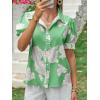 imageCicy Bell Womens Puff Sleeve Button Down Shirts Floral Print Summer Casual Tops Boho Loose Fit Collared BlouseGreen