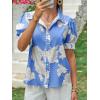 imageCicy Bell Womens Puff Sleeve Button Down Shirts Floral Print Summer Casual Tops Boho Loose Fit Collared BlouseLight Blue