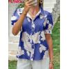 imageCicy Bell Womens Puff Sleeve Button Down Shirts Floral Print Summer Casual Tops Boho Loose Fit Collared BlouseNavy