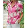 imageCicy Bell Womens Puff Sleeve Button Down Shirts Floral Print Summer Casual Tops Boho Loose Fit Collared BlousePink