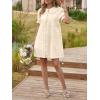 imageCicy Bell Womens Puff Sleeve Peter Pan Collar Mini Shirt Dress Button Down Summer Casual Textured Short Dresses with PocketsBeige