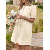 imageCicy Bell Womens Puff Sleeve Peter Pan Collar Mini Shirt Dress Button Down Summer Casual Textured Short Dresses with PocketsBeige