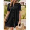 imageCicy Bell Womens Puff Sleeve Peter Pan Collar Mini Shirt Dress Button Down Summer Casual Textured Short Dresses with PocketsBlack
