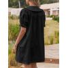 imageCicy Bell Womens Puff Sleeve Peter Pan Collar Mini Shirt Dress Button Down Summer Casual Textured Short Dresses with PocketsBlack