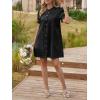 imageCicy Bell Womens Puff Sleeve Peter Pan Collar Mini Shirt Dress Button Down Summer Casual Textured Short Dresses with PocketsBlack
