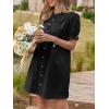 imageCicy Bell Womens Puff Sleeve Peter Pan Collar Mini Shirt Dress Button Down Summer Casual Textured Short Dresses with PocketsBlack