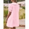 imageCicy Bell Womens Puff Sleeve Peter Pan Collar Mini Shirt Dress Button Down Summer Casual Textured Short Dresses with PocketsLight Pink