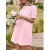 imageCicy Bell Womens Puff Sleeve Peter Pan Collar Mini Shirt Dress Button Down Summer Casual Textured Short Dresses with PocketsLight Pink