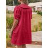 imageCicy Bell Womens Puff Sleeve Peter Pan Collar Mini Shirt Dress Button Down Summer Casual Textured Short Dresses with PocketsRed