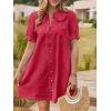 imageCicy Bell Womens Puff Sleeve Peter Pan Collar Mini Shirt Dress Button Down Summer Casual Textured Short Dresses with PocketsRed