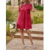 imageCicy Bell Womens Puff Sleeve Peter Pan Collar Mini Shirt Dress Button Down Summer Casual Textured Short Dresses with PocketsRed