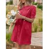 imageCicy Bell Womens Puff Sleeve Peter Pan Collar Mini Shirt Dress Button Down Summer Casual Textured Short Dresses with PocketsRed