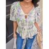 imageCicy Bell Womens Puff Sleeve Tie Front Tops Summer Babydoll Peplum V Neck Blouse Casual Dressy Pleated Floral Print ShirtsLight Purple