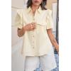 imageCicy Bell Womens Ruffle Button Down Shirts Dressy Casual Short Puff Sleeve Cotton Tops Summer Loose Fit V Neck BlousesBeige
