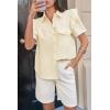 imageCicy Bell Womens Ruffle Button Down Shirts Dressy Casual Short Puff Sleeve Cotton Tops Summer Loose Fit V Neck BlousesBeige