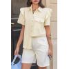 imageCicy Bell Womens Ruffle Button Down Shirts Dressy Casual Short Puff Sleeve Cotton Tops Summer Loose Fit V Neck BlousesBeige
