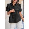 imageCicy Bell Womens Ruffle Button Down Shirts Dressy Casual Short Puff Sleeve Cotton Tops Summer Loose Fit V Neck BlousesBlack