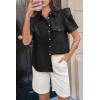 imageCicy Bell Womens Ruffle Button Down Shirts Dressy Casual Short Puff Sleeve Cotton Tops Summer Loose Fit V Neck BlousesBlack