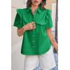 imageCicy Bell Womens Ruffle Button Down Shirts Dressy Casual Short Puff Sleeve Cotton Tops Summer Loose Fit V Neck BlousesGreen