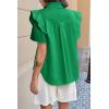 imageCicy Bell Womens Ruffle Button Down Shirts Dressy Casual Short Puff Sleeve Cotton Tops Summer Loose Fit V Neck BlousesGreen