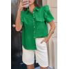 imageCicy Bell Womens Ruffle Button Down Shirts Dressy Casual Short Puff Sleeve Cotton Tops Summer Loose Fit V Neck BlousesGreen