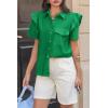 imageCicy Bell Womens Ruffle Button Down Shirts Dressy Casual Short Puff Sleeve Cotton Tops Summer Loose Fit V Neck BlousesGreen