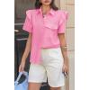 imageCicy Bell Womens Ruffle Button Down Shirts Dressy Casual Short Puff Sleeve Cotton Tops Summer Loose Fit V Neck BlousesPink