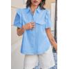 imageCicy Bell Womens Ruffle Button Down Shirts Dressy Casual Short Puff Sleeve Cotton Tops Summer Loose Fit V Neck BlousesSky Blue