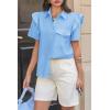 imageCicy Bell Womens Ruffle Button Down Shirts Dressy Casual Short Puff Sleeve Cotton Tops Summer Loose Fit V Neck BlousesSky Blue