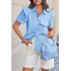 imageCicy Bell Womens Ruffle Button Down Shirts Dressy Casual Short Puff Sleeve Cotton Tops Summer Loose Fit V Neck BlousesSky Blue