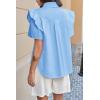 imageCicy Bell Womens Ruffle Button Down Shirts Dressy Casual Short Puff Sleeve Cotton Tops Summer Loose Fit V Neck BlousesSky Blue